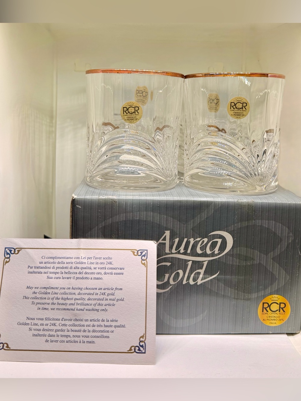 Aurea Gold RCR Crystal Double Old Fashioned Glasses with 24kGold Rim (Set of 4)